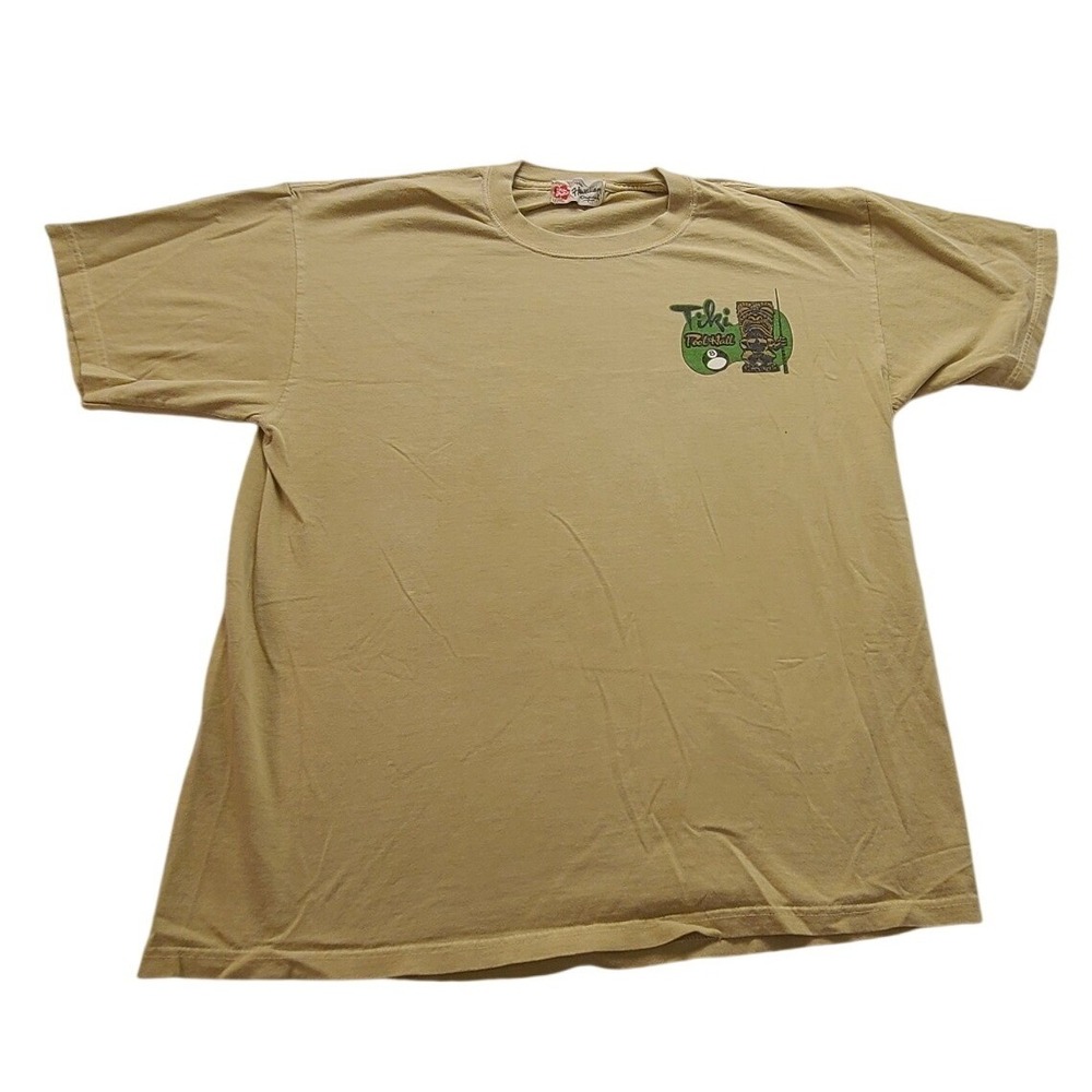 Hilo Hattie Tiki Pool Hall Hawaiian Graphic T-Shirt Tan Men's XL Short sleeve